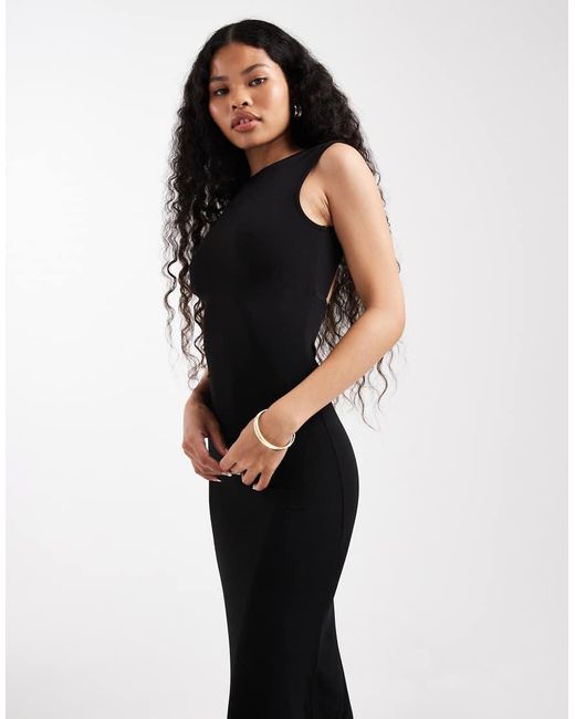 Noisy May Black Ruche Detail Less Midi Dress