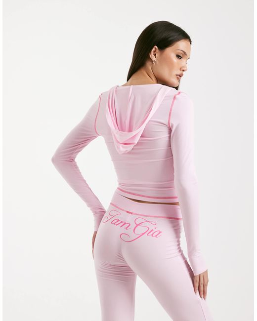 I.AM.GIA Pink Blare Logo Contrast Stitch Zip Through Hoodie