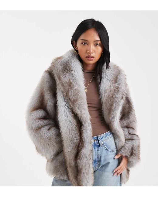ASOS Brown Asos Design Petite Tipped Faux Fur Coat