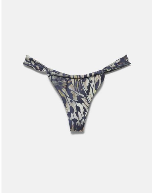 Pull&Bear Brown Butterfly Print Gathered Bikini Bottoms