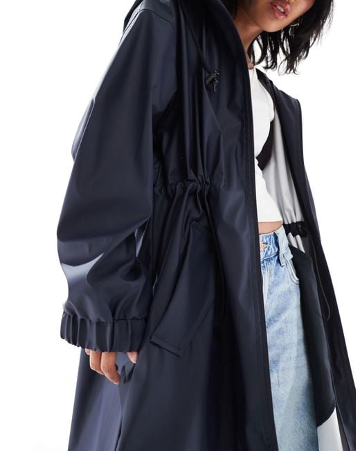 ASOS Blue Asos Design Petite Contrast Detail Rubberised Rain Parka