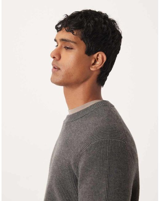 Mango Gray Wool Mix Relaxed Fit Ribbed Sweater for men