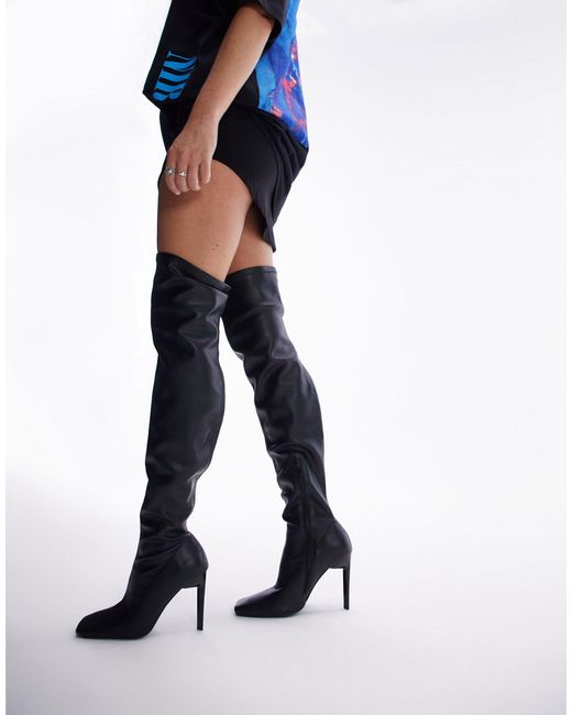 TOPSHOP Blue Wide Fit Mollie Over The Knee Heeled Sock Boot