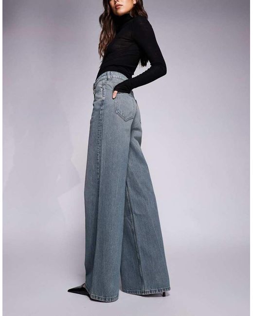 ASOS Blue High Waisted Wide Leg Jeans
