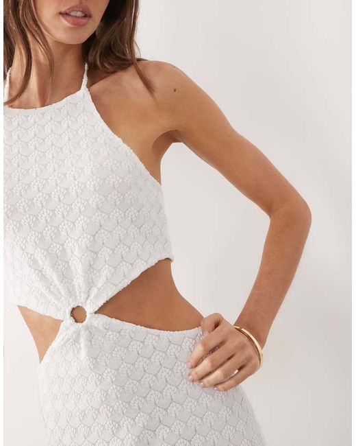 Mango White Teen Cut Out Halterneck Embroidered Maxi Dress