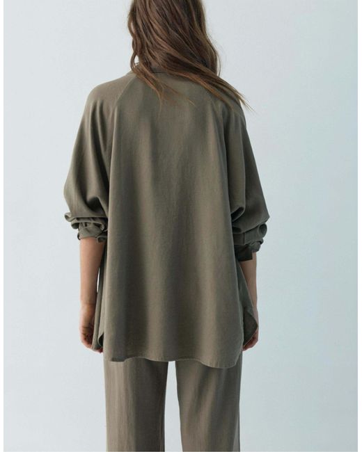 Pull&Bear Green – langärmliges hemd aus leinenmix