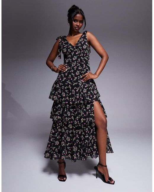 Lulus Gray Asymmetric Ruffle Midaxi Dress