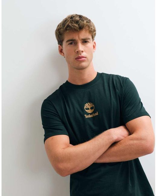 Timberland Green Print Stack Logo Short Sleeve Tee for men