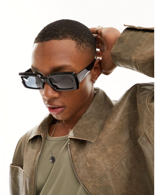 New Look Black Rectangle Framed Sunglasses for men