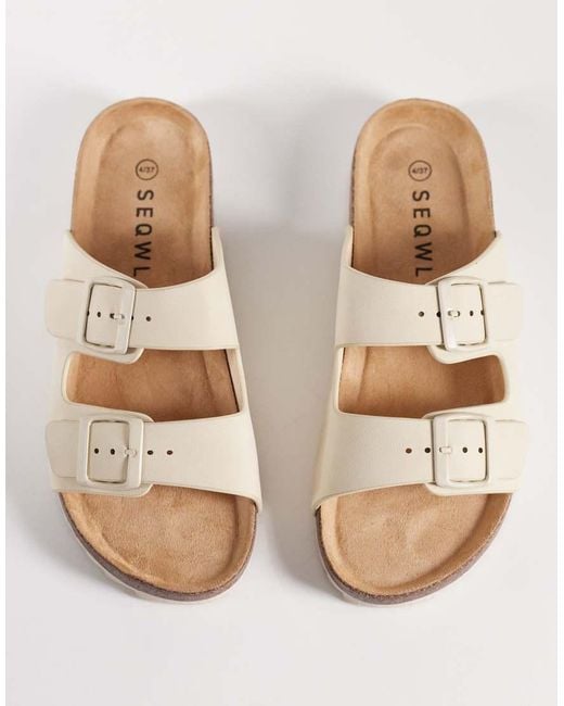 SEQWL Wide Fit White Seqwl Olsen Wide Fit Double Buckle Flat Sandals