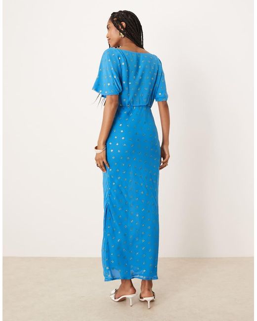 Never Fully Dressed Blue Emma Metallic Plissé Maxi Dress