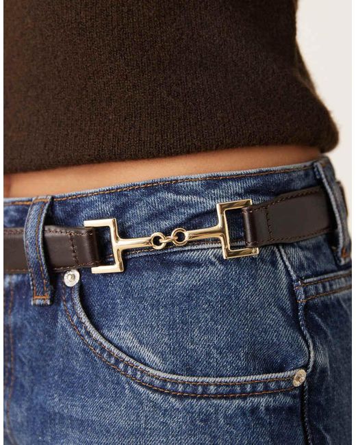 Mango Blue Leather Mix Chain Detail Belt