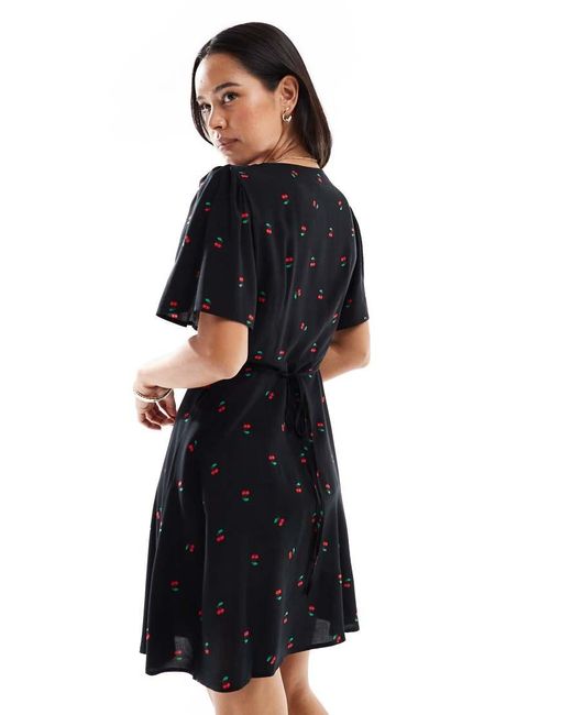 Vero Moda Black Button Through Mini Skater Dress With Cherry Print