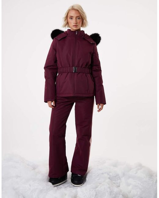 Threadbare Red Belted Padded Ski Jacket