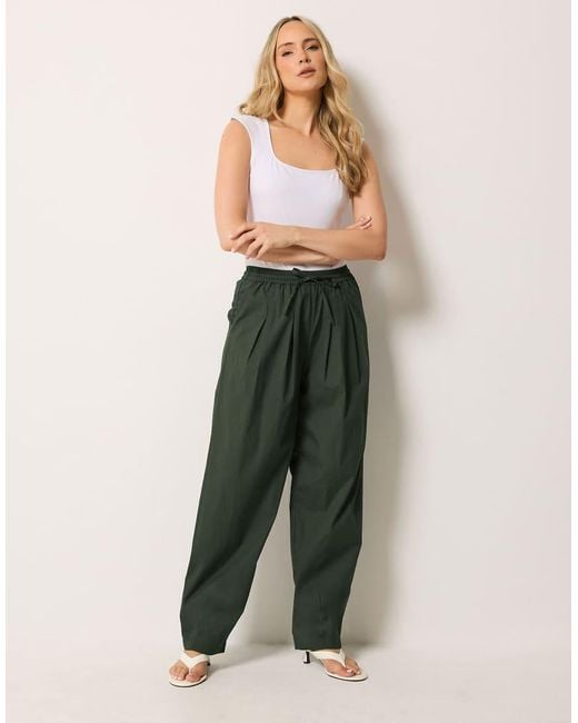 Long Tall Sally Green Cotton Barrel Leg Trousers