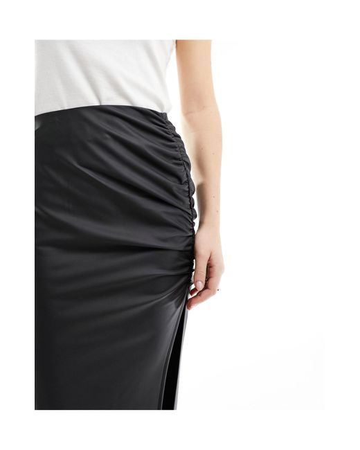 ASOS Black Leather Look Wrap Slit Midi Skirt