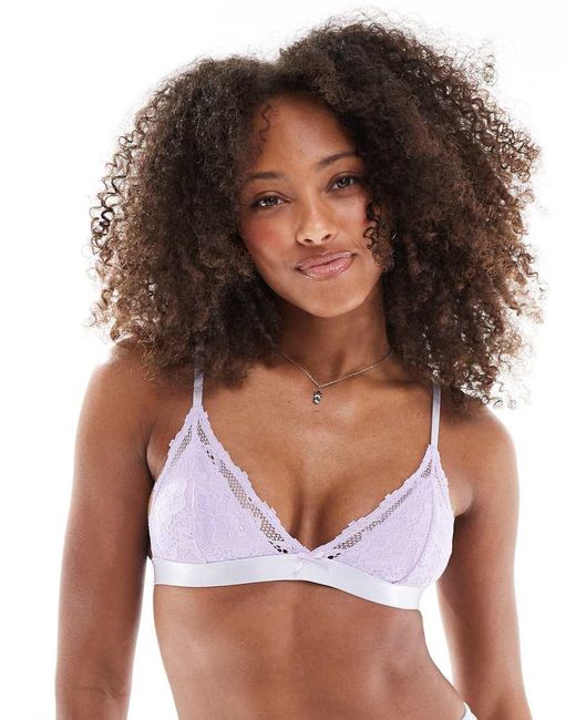 Bralette Triangular Con Relleno De Encaje Everyday De -Morado Cotton On de color White