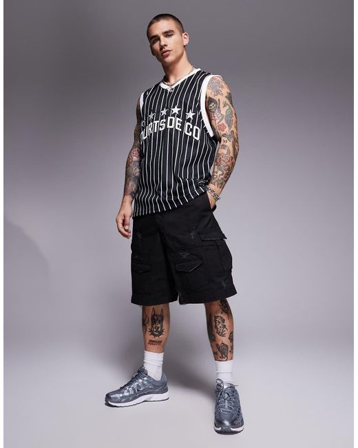 Pantaloncini Cargo Ampi Neri Mimetici Effetto Invecchiato di Courtside in Black da Uomo