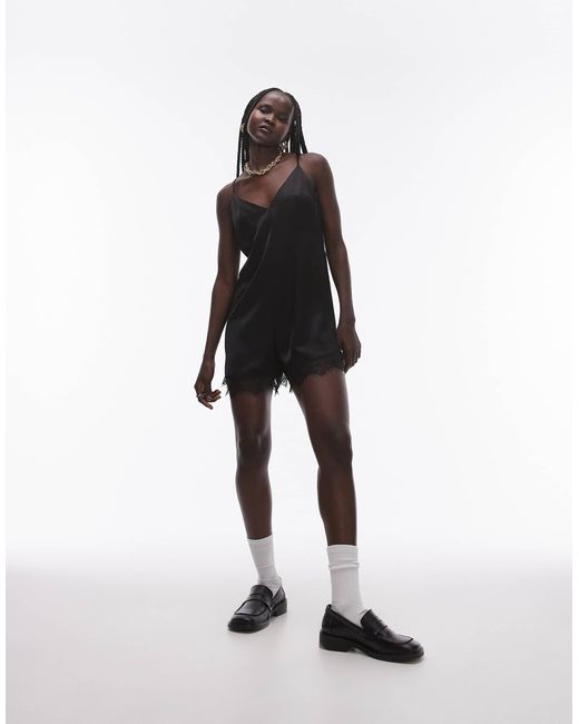 TOPSHOP Black Lace Cami Playsuit