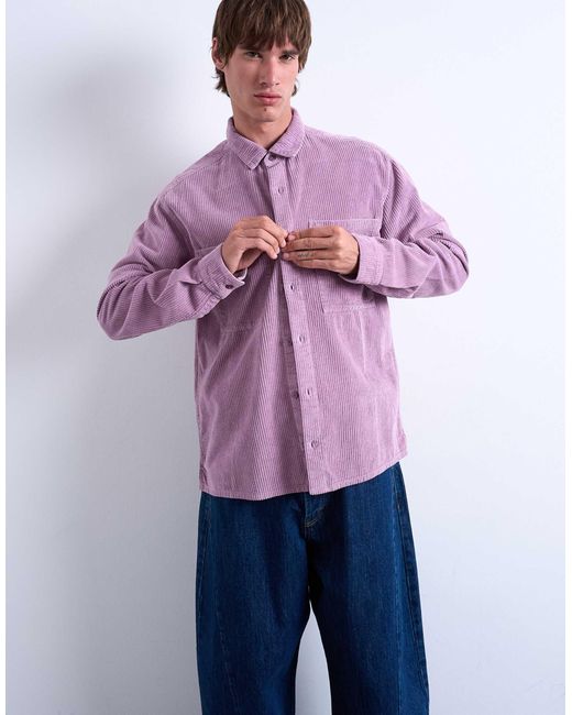 Topman Purple Regular Fit Cord Shirt for men