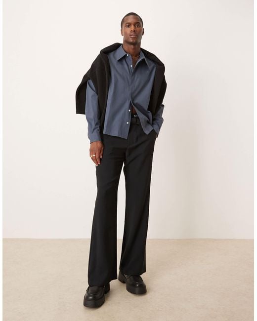 ASOS Blue Wide Flare Smart Trousers With Belt for men