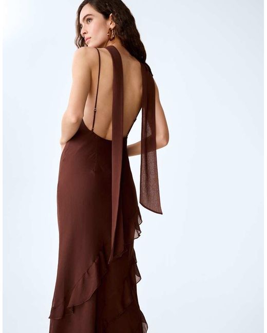 OMNES Red Dresses Taylor Chiffon Ruffle Maxi Dress With Scarf