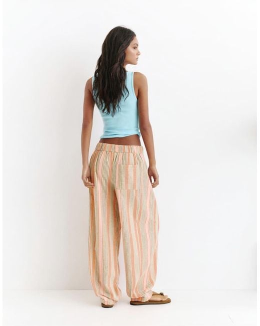 Pull&Bear Pink Striped Barrel Trousers