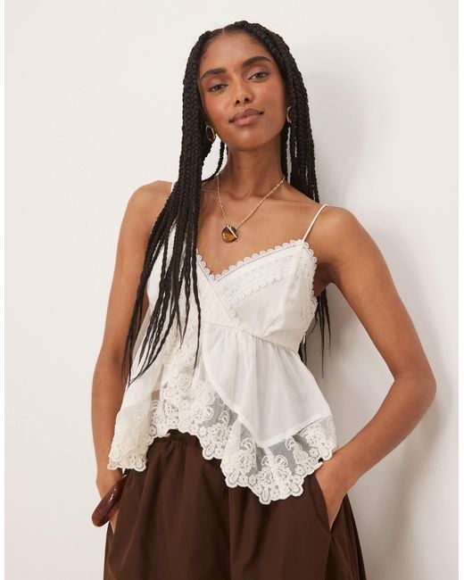 Abercrombie & Fitch Brown Premium Babydoll Embroidered Top