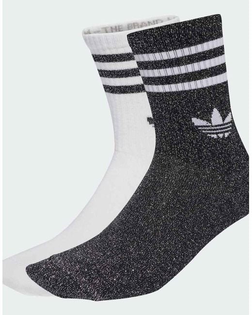 Adidas Originals Black 3-Stripes Glitter Crew Socks 2 Pairs