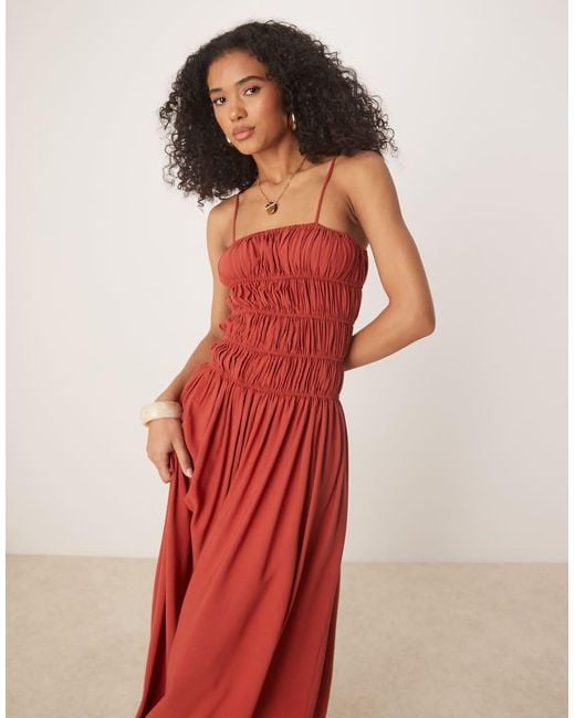 ASOS Linen Blend Shirred Maxi Dress