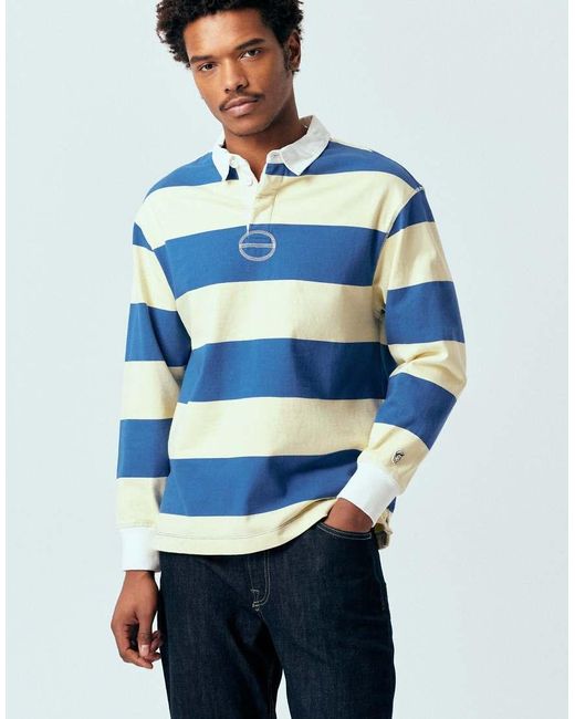Pompeii UK Pompeii 100% Cotton Rugby Sweatshirt Yellow And Blue Stripe for men