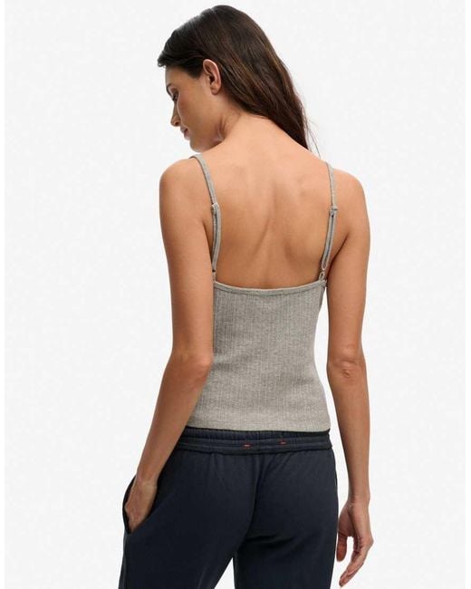 Superdry White Athletic Essentials V Neck Pointelle Cami Top