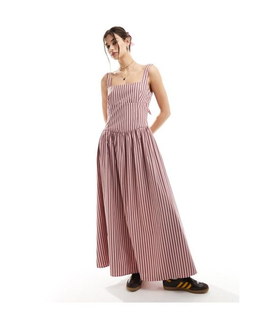 Glamorous Brown Drop Waist Square Neck Full Skirt Maxi Dress