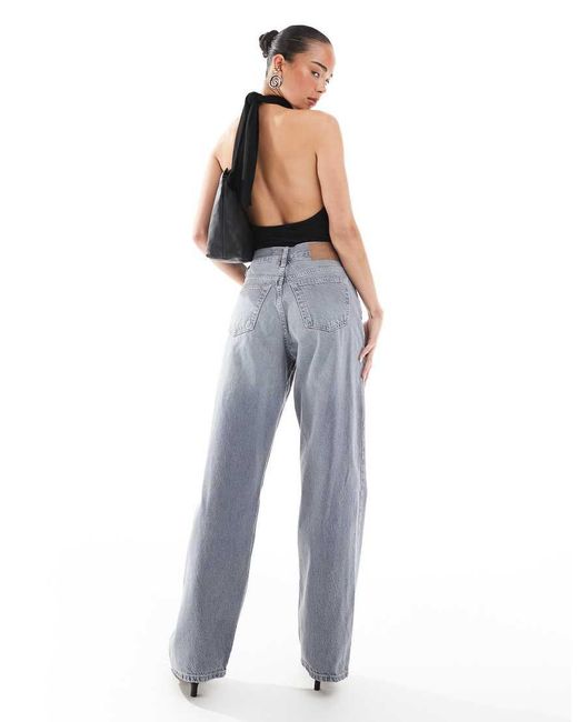 TOPSHOP Gray Mid Rise Loose Fit Straight Jean