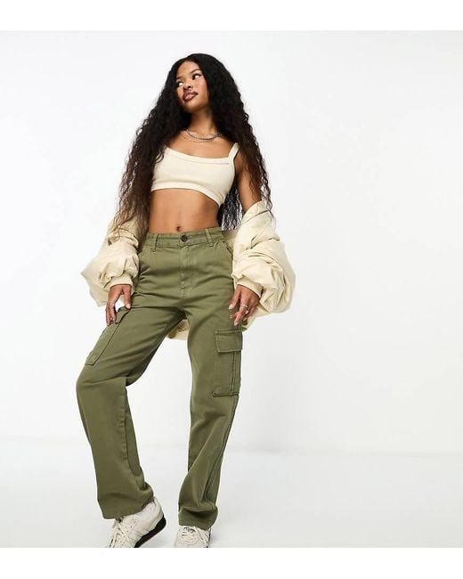 Stradivarius Green Str Petite Straight Leg Cargo Pants