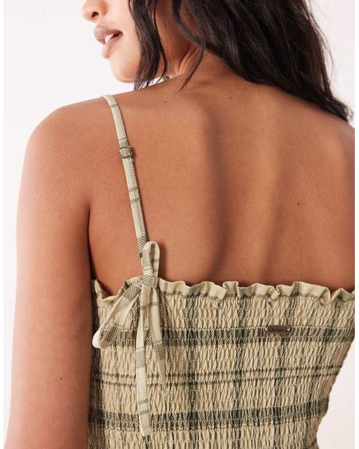 Barbour Natural Orla Shirred Tartan Strappy Midi Dress