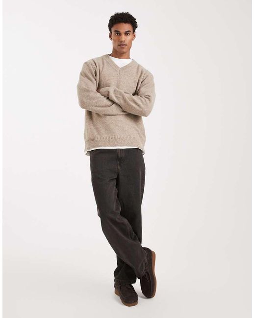 Only & Sons Natural Brushed Knit V Neck Jumper for men