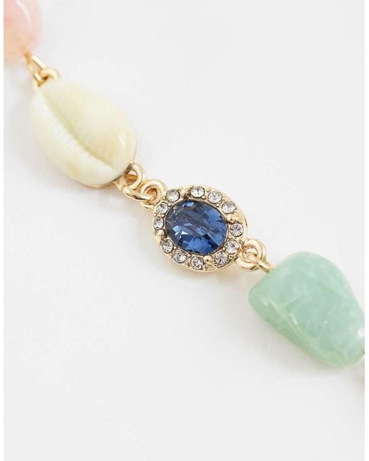 Reclaimed Vintage Multicolor Chocker Gem Stone And Charm Seashell Necklace