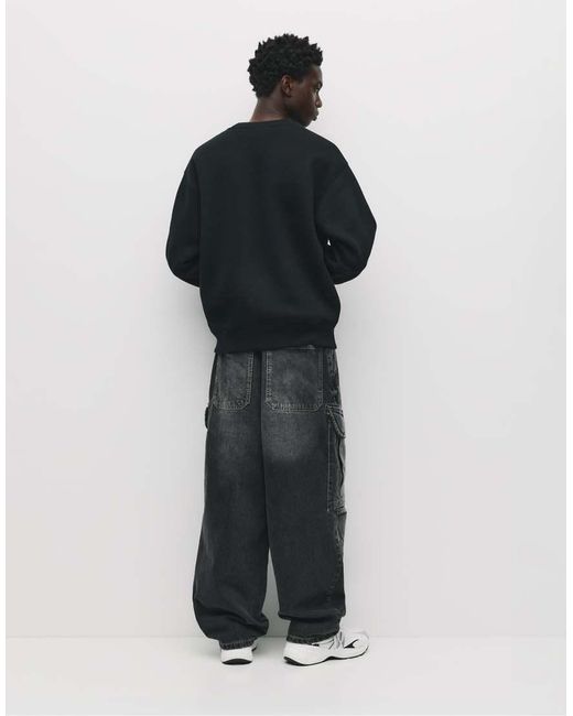 Felpa Basic Nera Con Scollo Rotondo di Pull&Bear in Black da Uomo