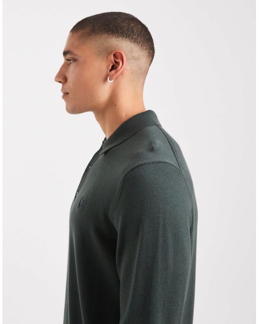 Pull en maille à col polo - kaki Fred Perry pour homme en coloris Gray