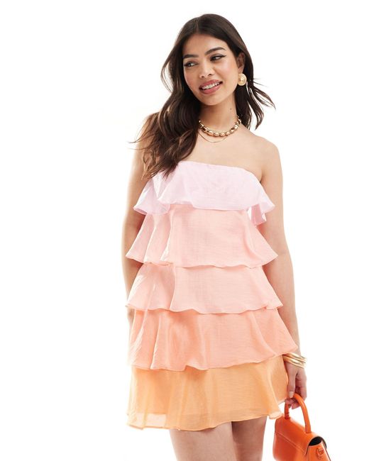 EVER NEW Pink Bandeau Tiered Ruffle Mini Dress