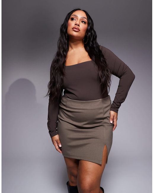 ASOS Gray Asos Design Curve Ponte Split Hem Mini Skirt