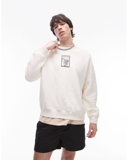 Topman White Oversized Fit Sweatshirt With Cosmic Hand Print It Ecru for men