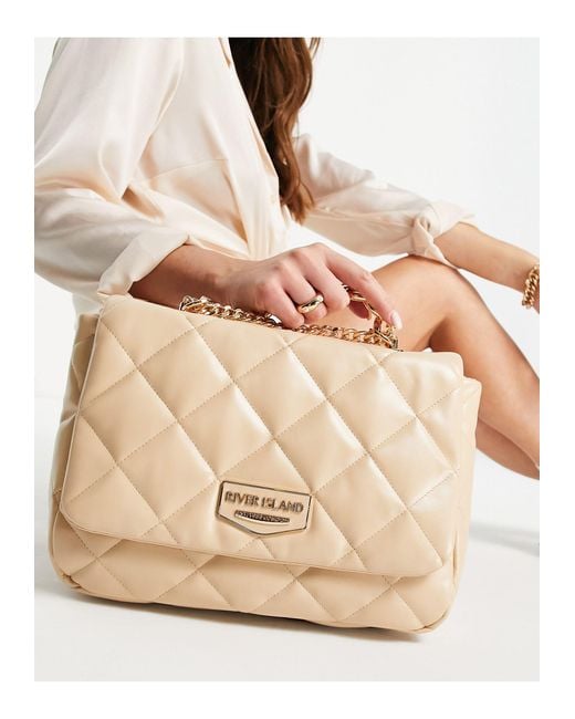 River Island White Faux Leather Quilted Chain Shoulder Bag