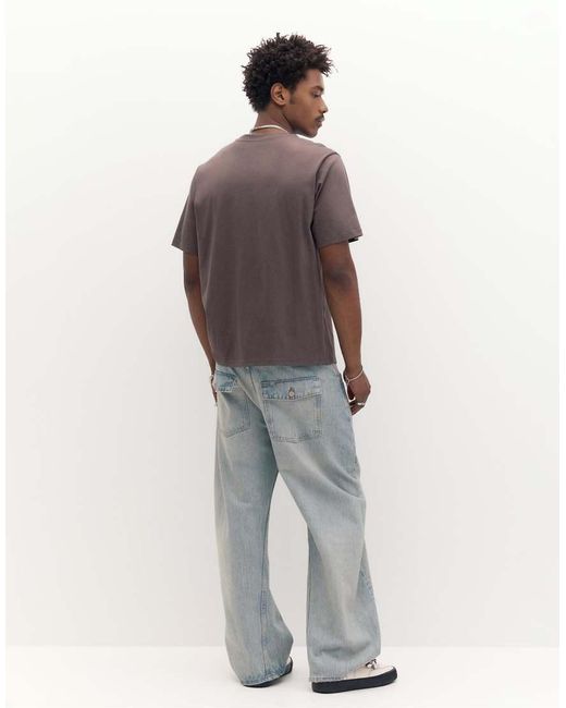 Pull&Bear Gray Basic Short Sleeve Cotton T-shirt for men