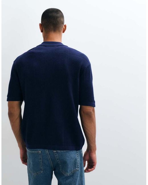 SELECTED Blue Light Knit Button Shirt for men