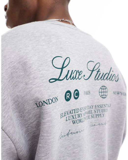 ASOS Gray Boxy Oversized V Neck Sweatshirt With Luxe Studios Print for men