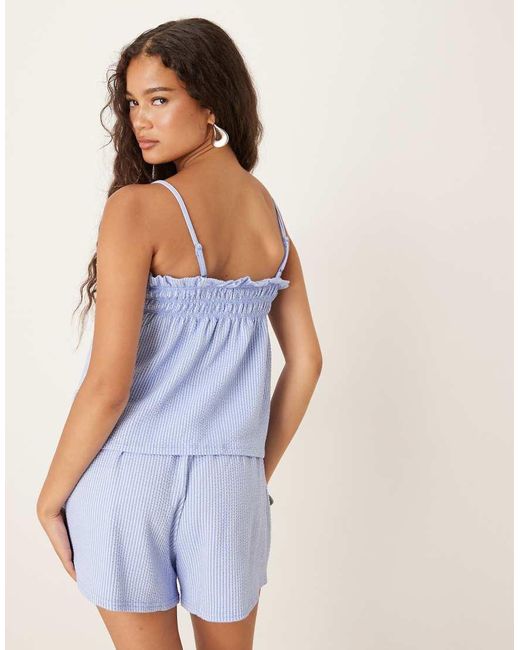 Gina Tricot Blue Co-ord Textured Smock Singlet Top