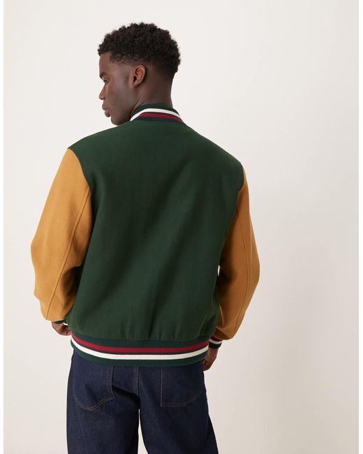 Gant Green Wool Blend Varsity Logo Jacket for men