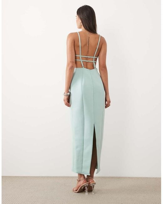 ASOS Blue Volume Pencil Maxi Dress With Strappy Back